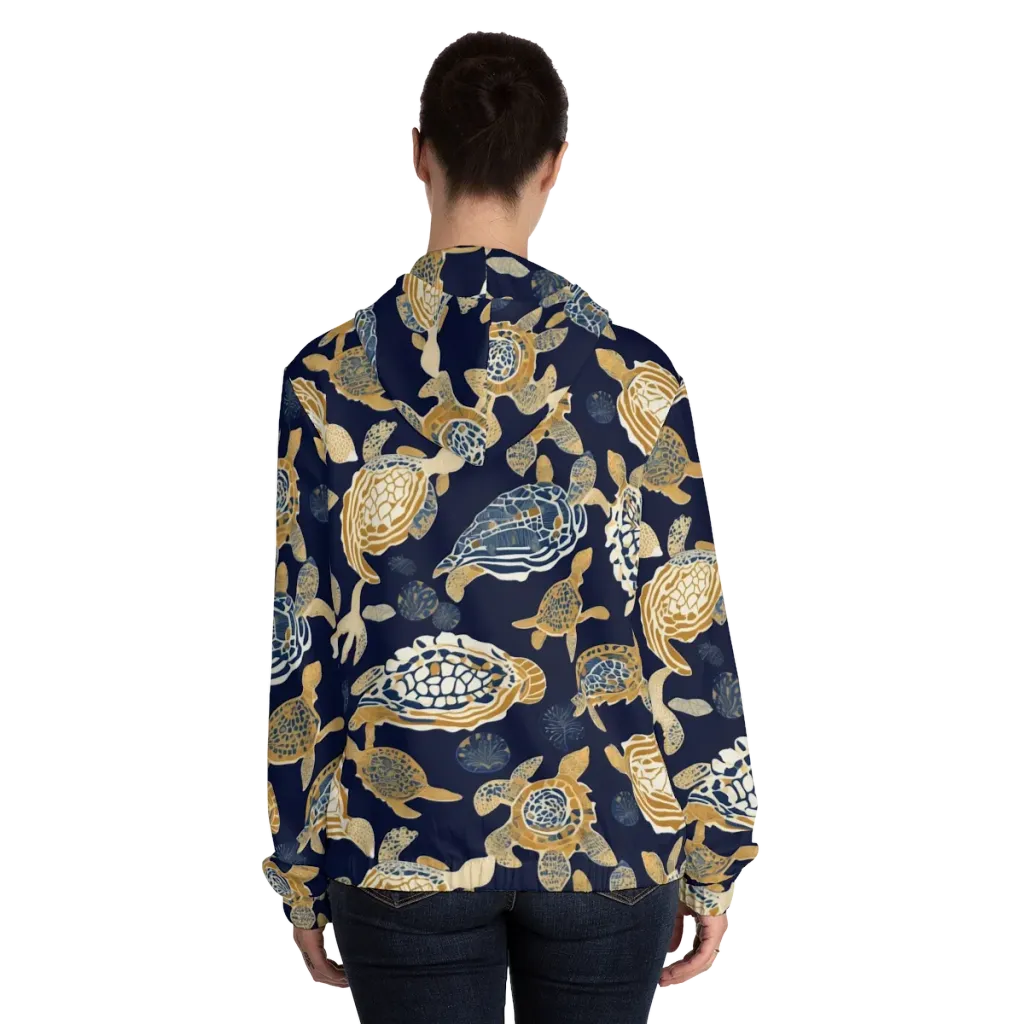 Navy Tidal Garden on Women's Full-Zip Hoodie — Back On Person