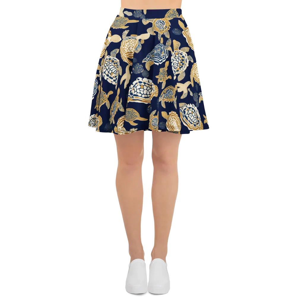 Navy Tidal Garden on Skater Skirt — Front