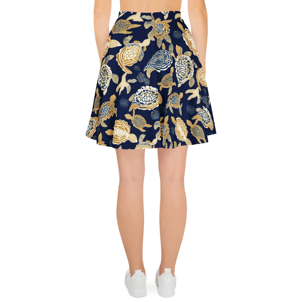 Navy Tidal Garden on Skater Skirt — Back