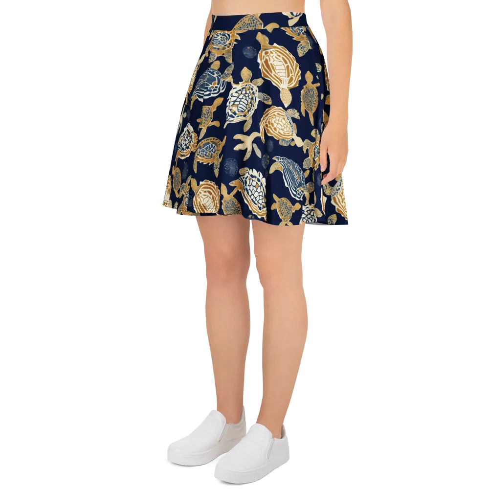 Navy Tidal Garden on Skater Skirt — Left