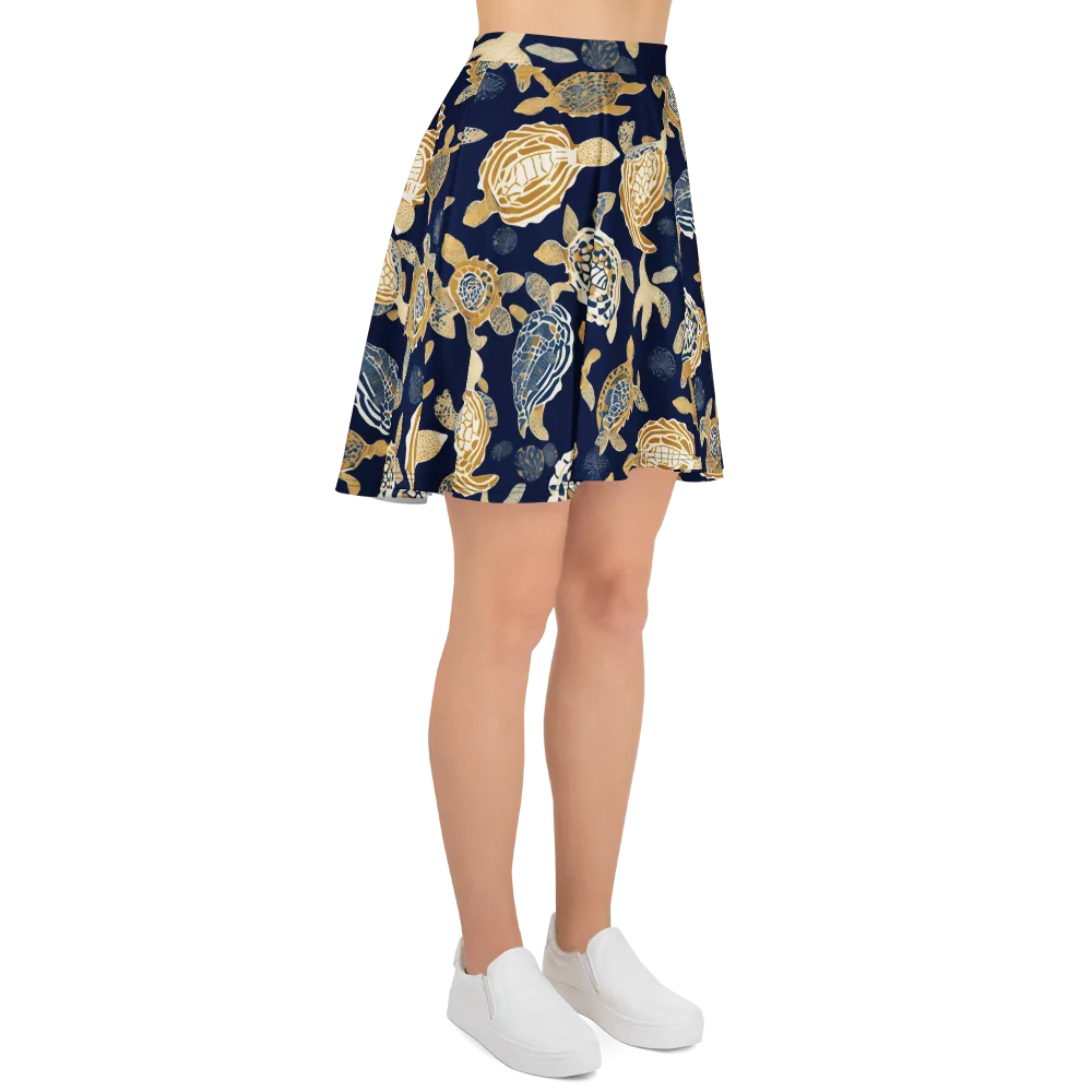 Navy Tidal Garden on Skater Skirt — Right