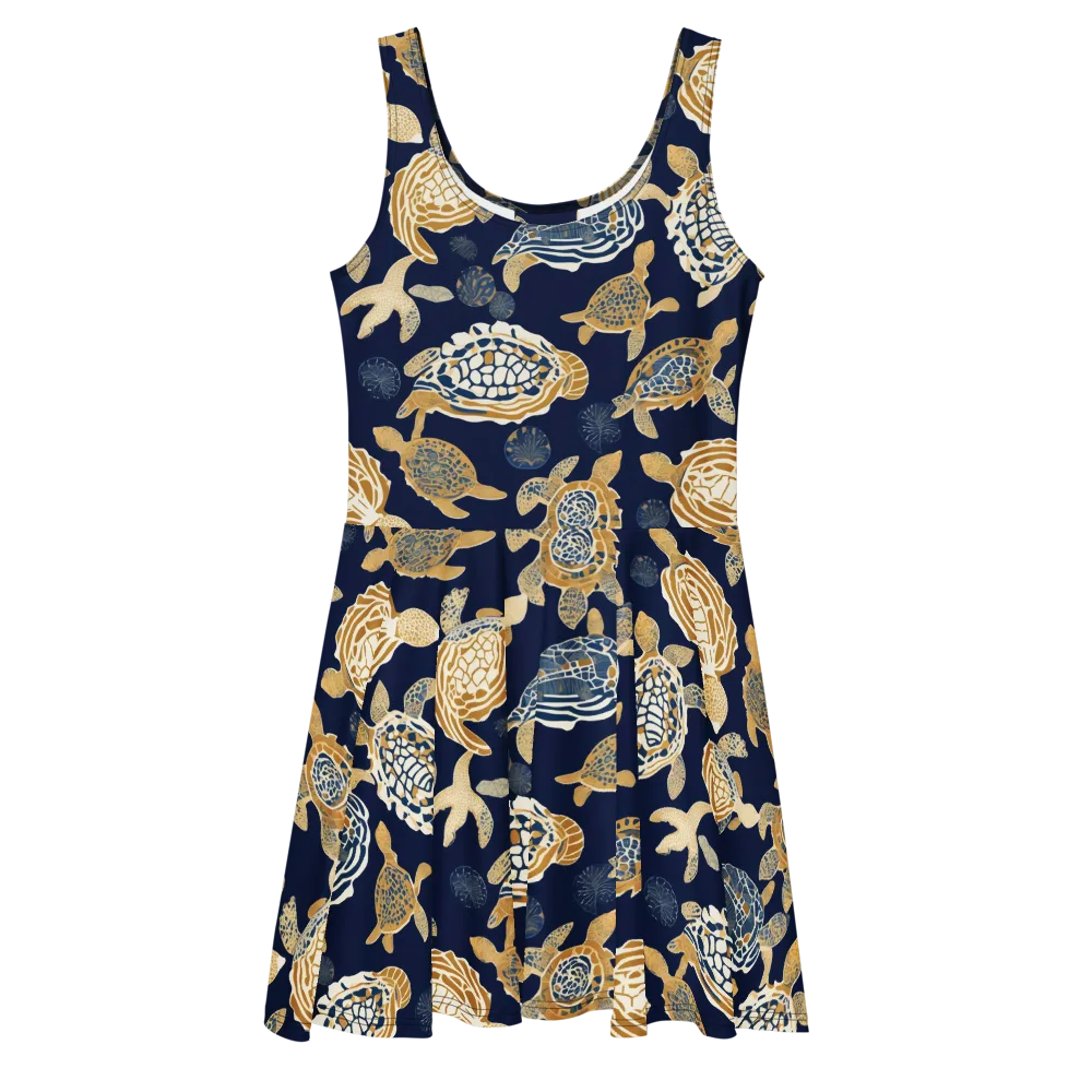 Navy Tidal Garden on Skater Dress — Front