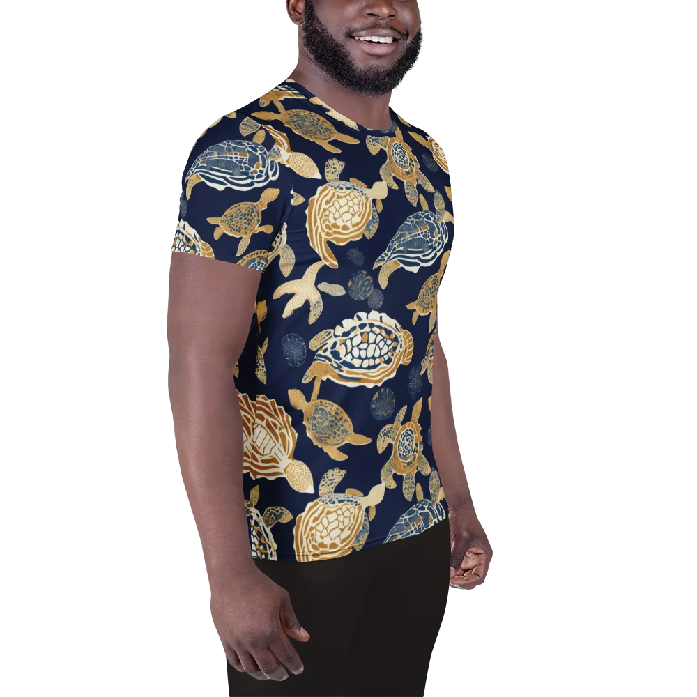 Navy Tidal Garden on Men's Athletic T-Shirt — Right