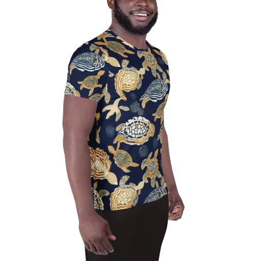 Navy Tidal Garden on a Men's Athletic T-Shirt