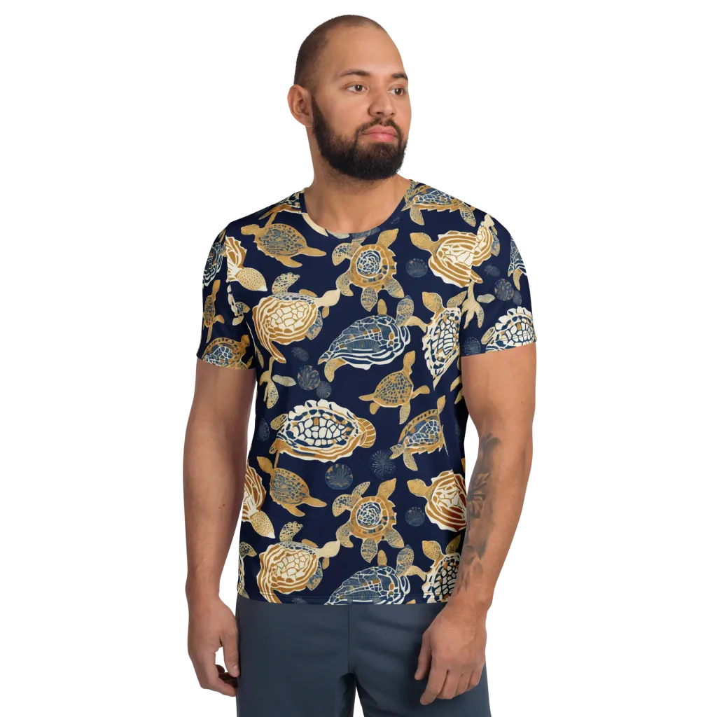 Navy Tidal Garden on Men's Athletic T-Shirt — Front