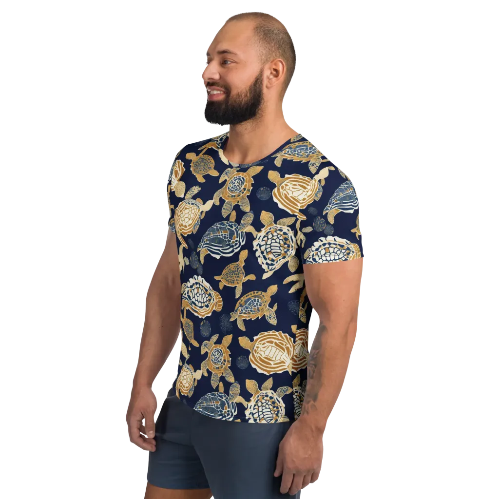 Navy Tidal Garden on Men's Athletic T-Shirt — Left
