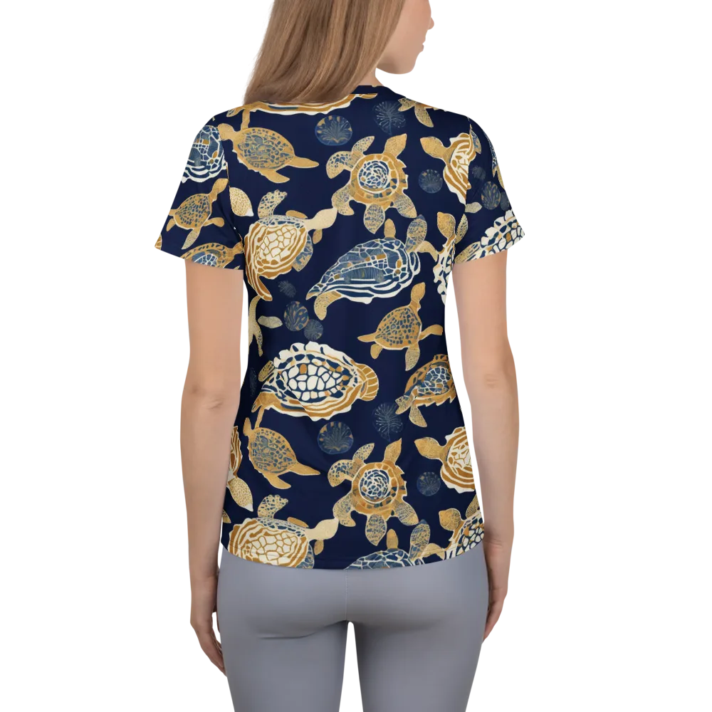 Navy Tidal Garden on Women's Athletic T-Shirt — Back