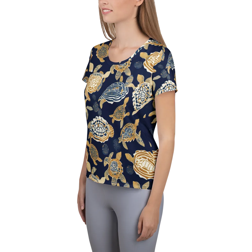 Navy Tidal Garden on Women's Athletic T-Shirt — Left
