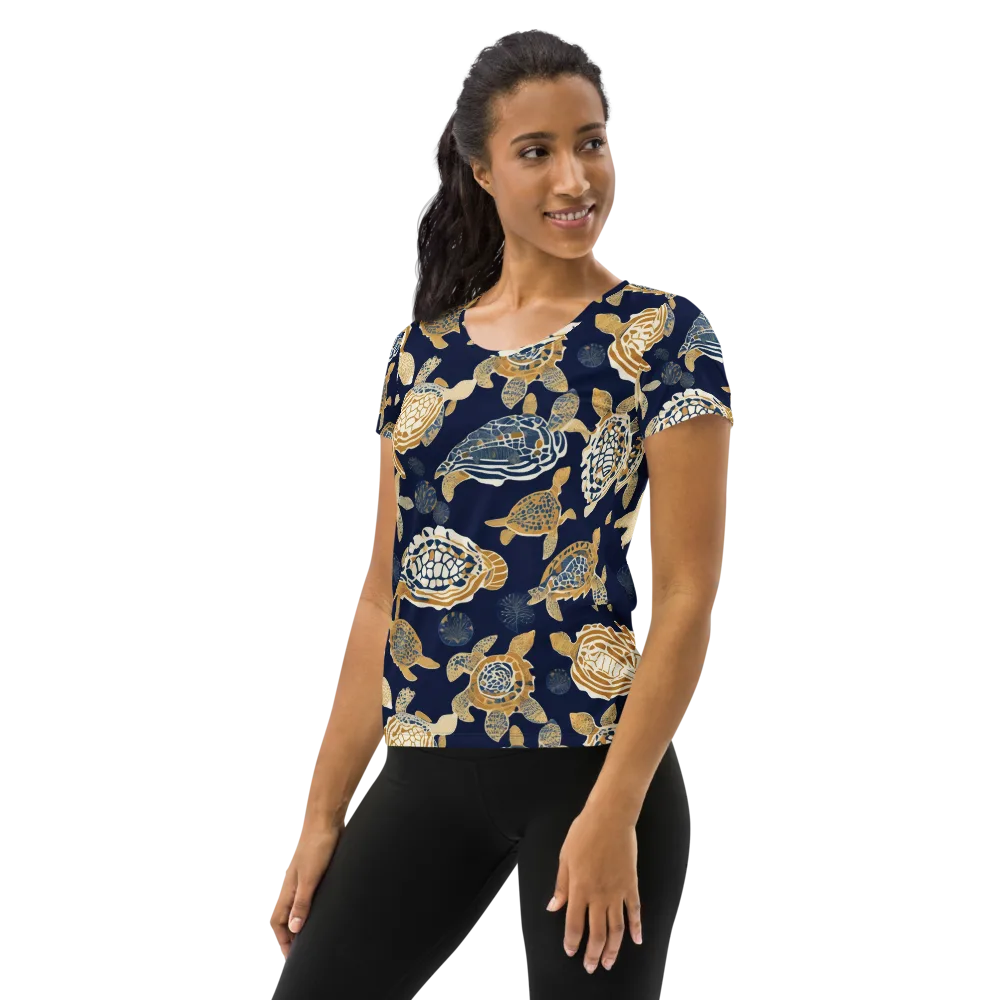 Navy Tidal Garden on Women's Athletic T-Shirt — Left