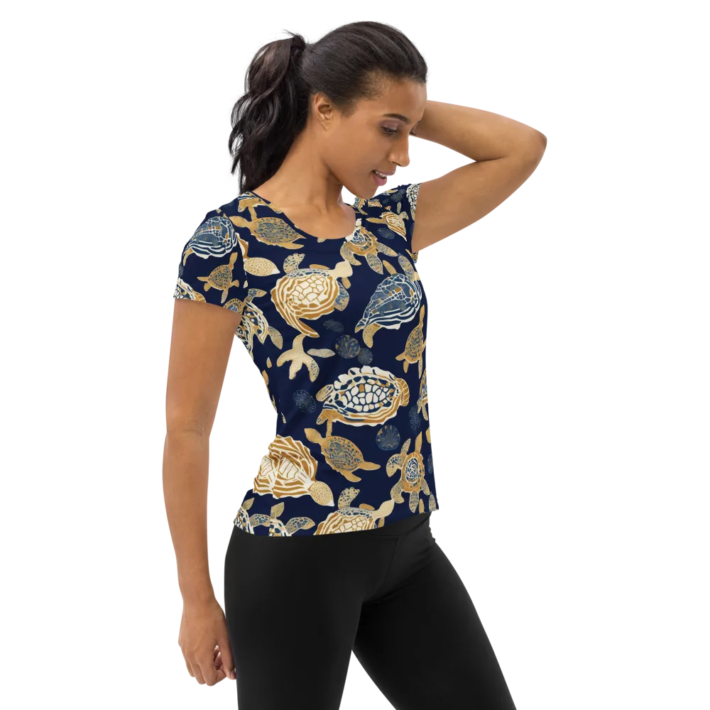 Navy Tidal Garden on Women's Athletic T-Shirt — Right