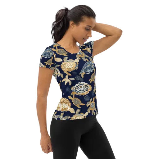 Navy Tidal Garden on a Women's Athletic T-Shirt