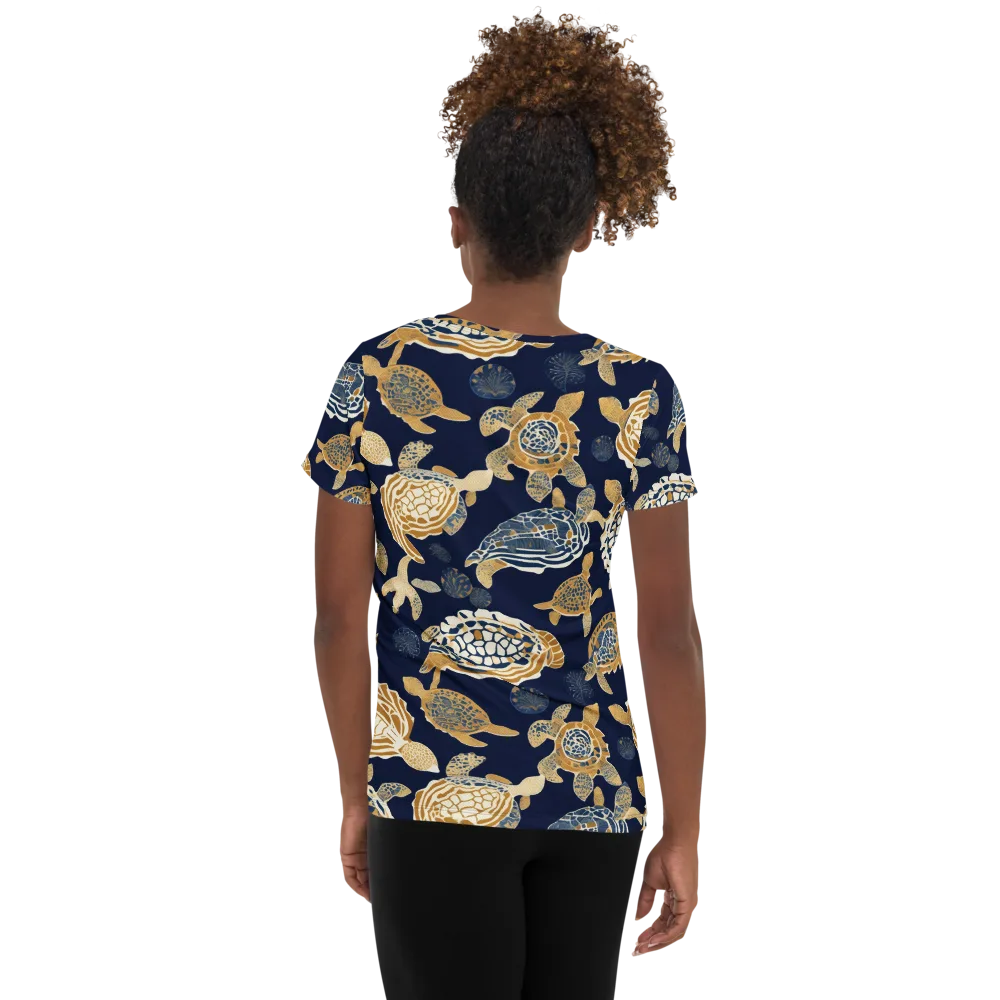 Navy Tidal Garden on Women's Athletic T-Shirt — Back