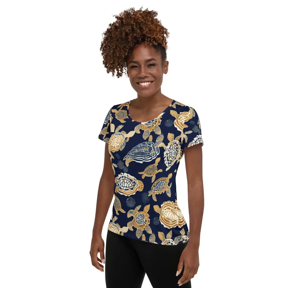 Navy Tidal Garden on Women's Athletic T-Shirt — Left