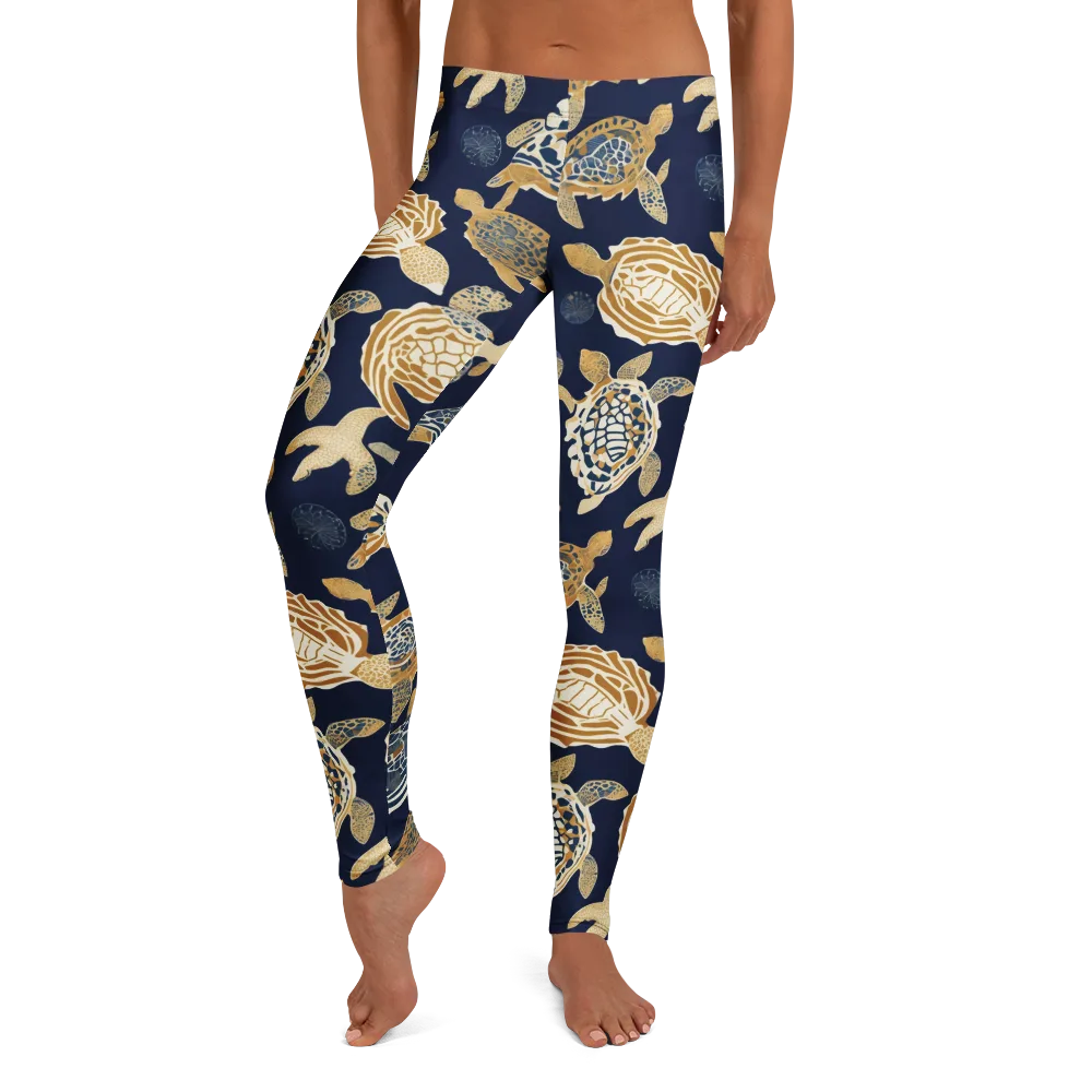 Navy Tidal Garden on Leggings — Front