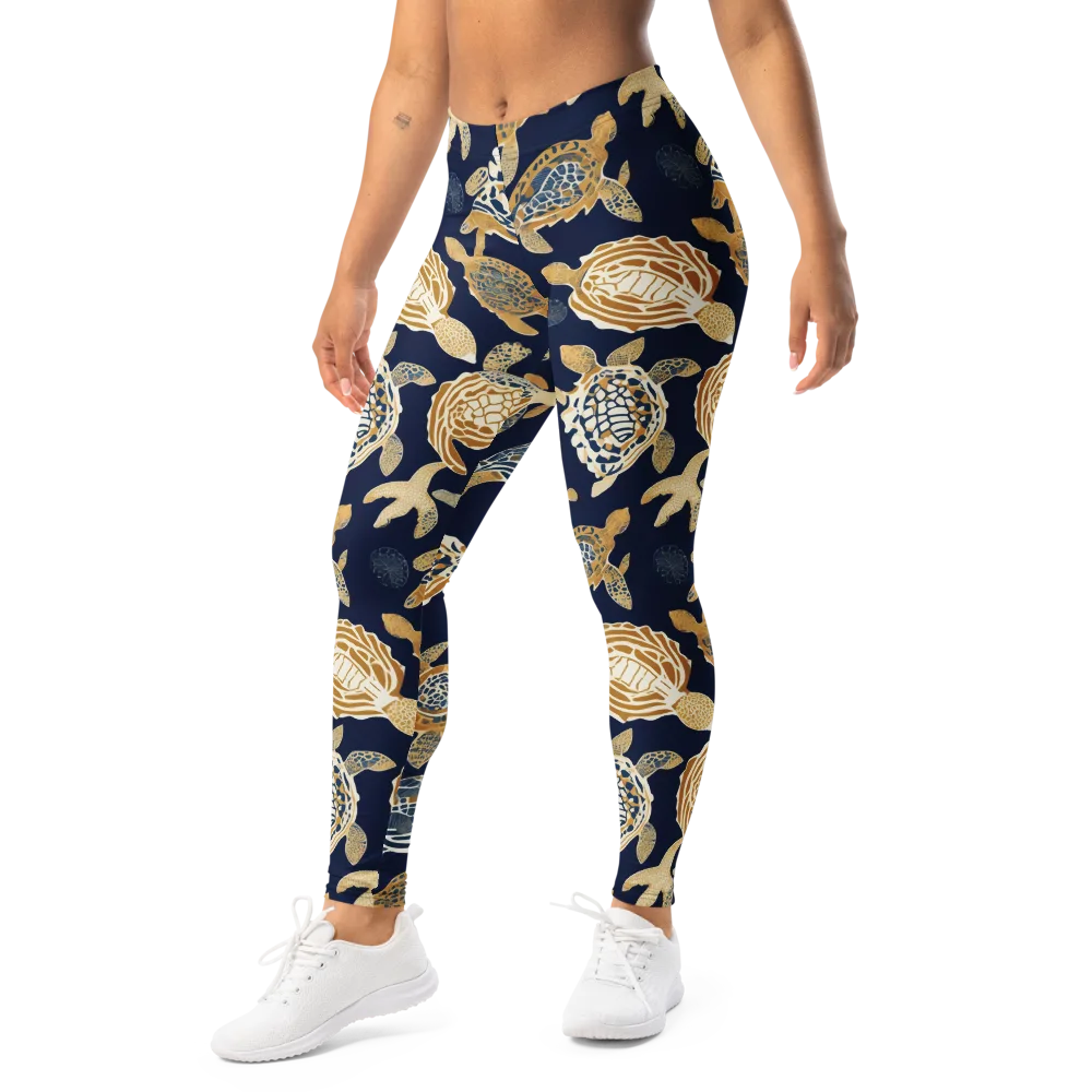 Navy Tidal Garden on Leggings — Left Front