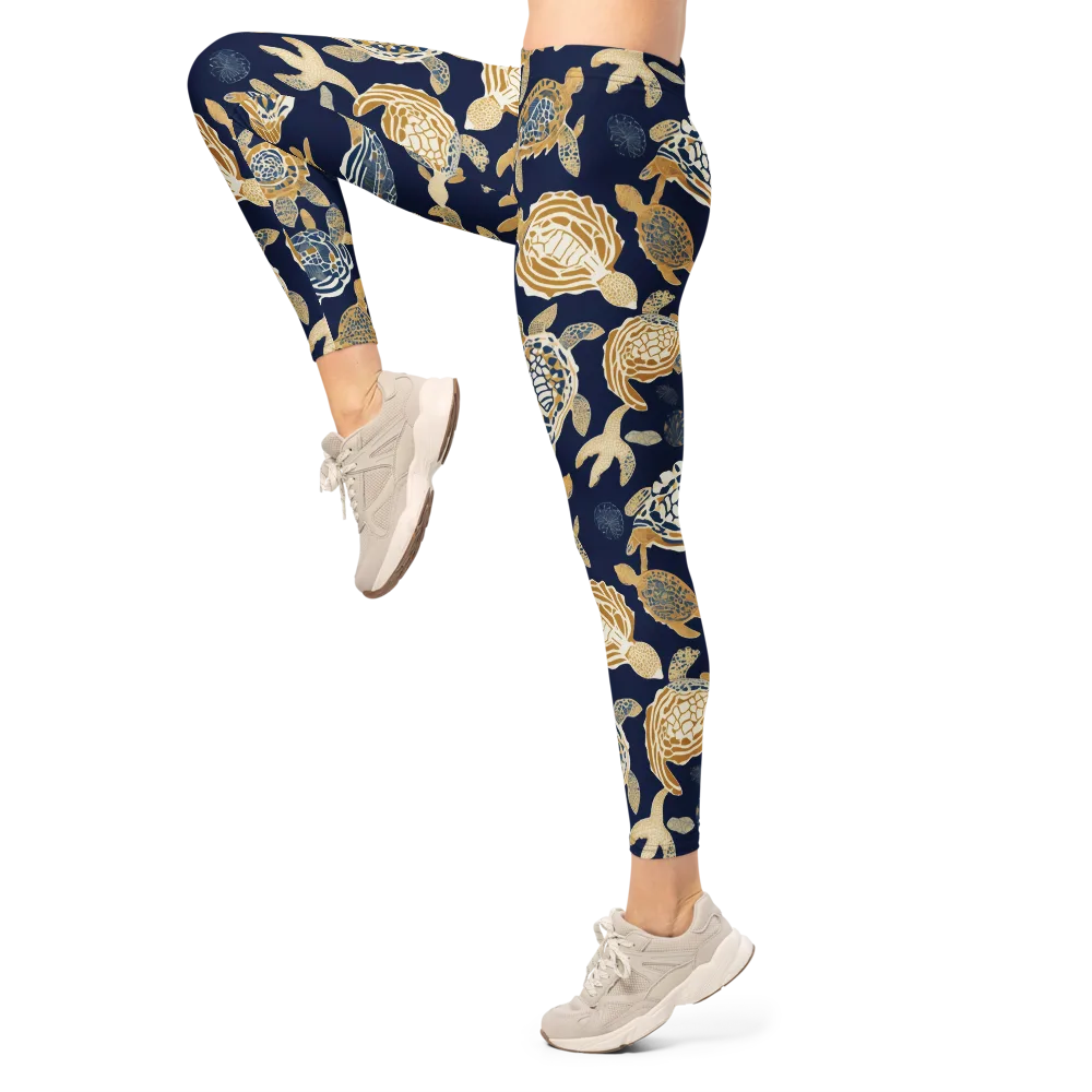 Navy Tidal Garden on Leggings — Left
