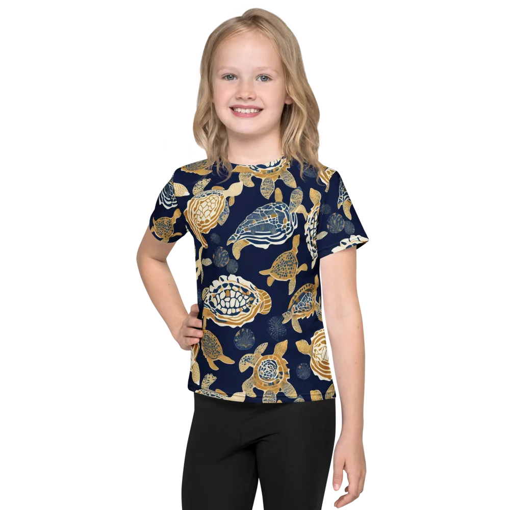 Navy Tidal Garden on Kids Crew Neck T-Shirt — Front
