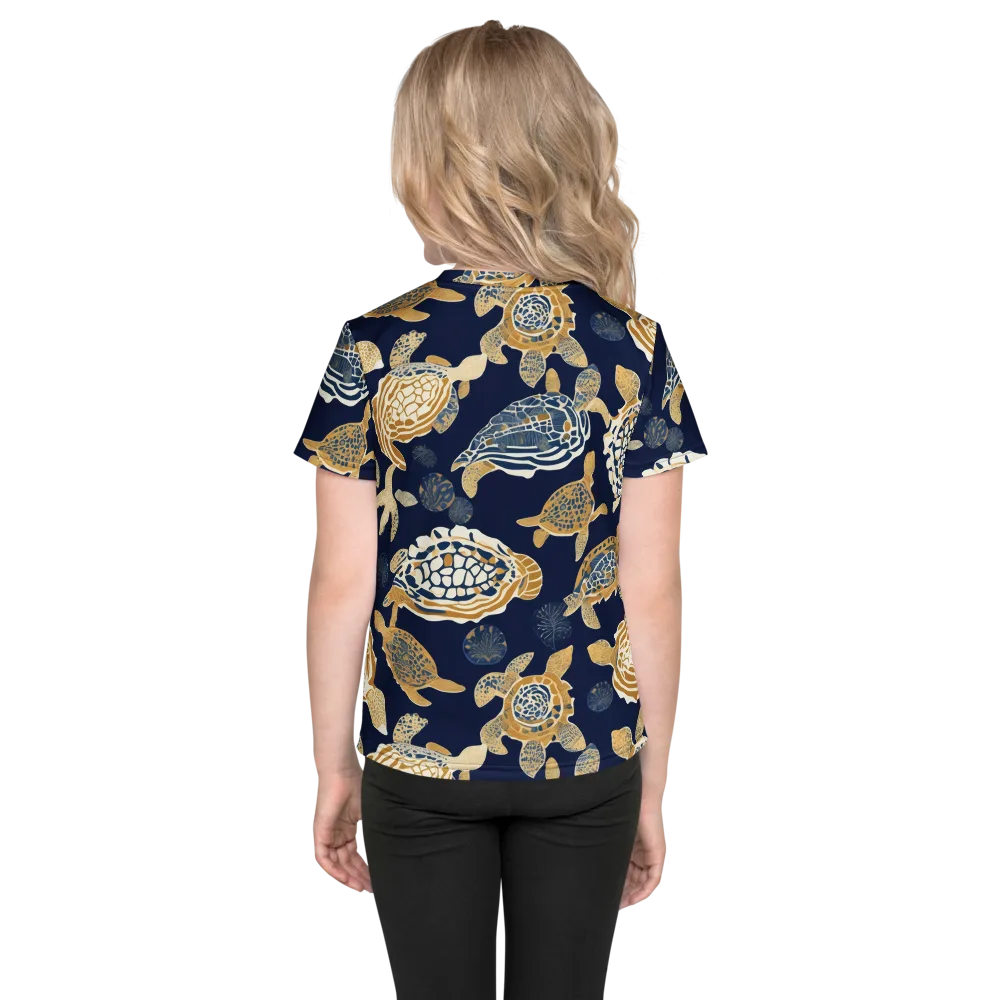 Navy Tidal Garden on Kids Crew Neck T-Shirt — Back