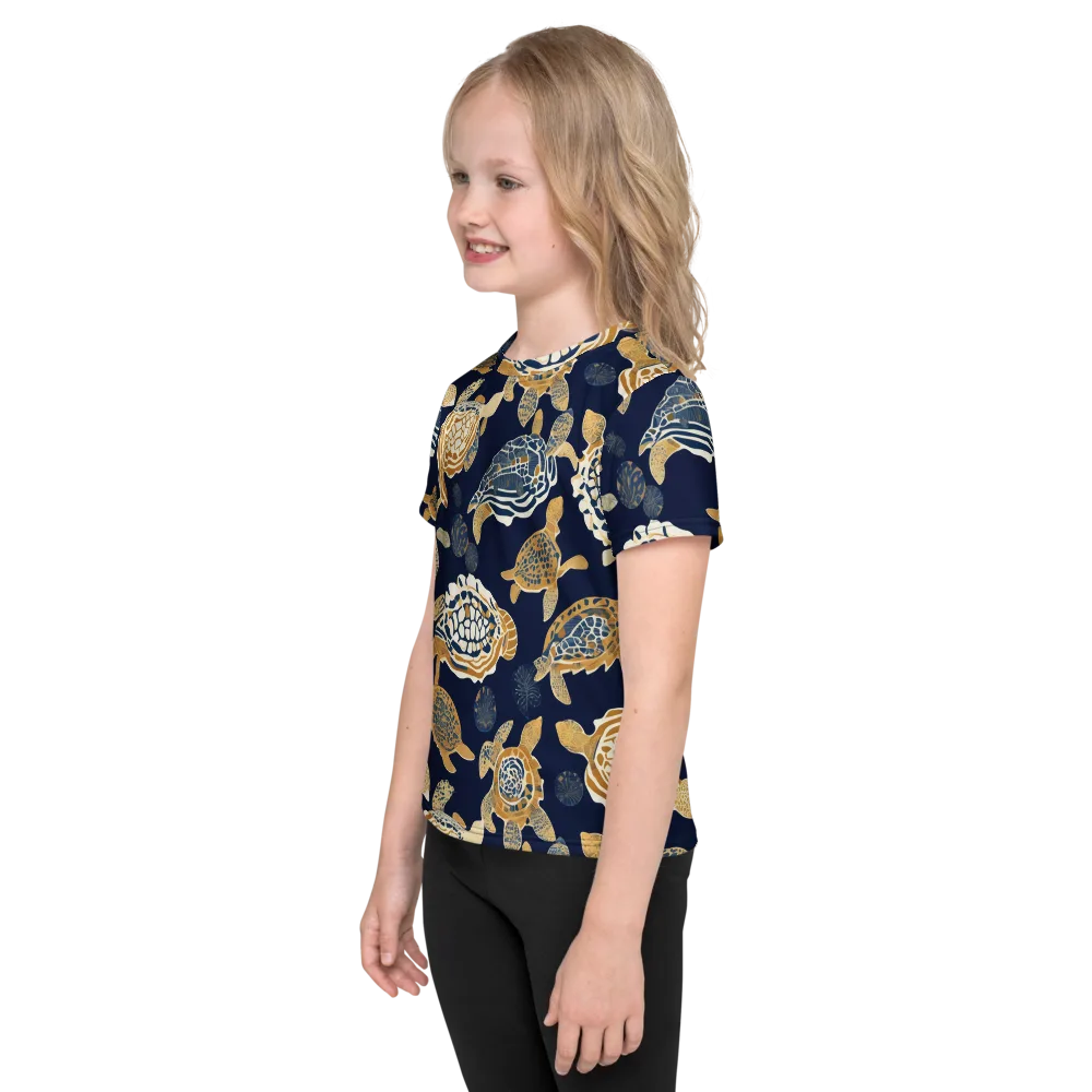 Navy Tidal Garden on Kids Crew Neck T-Shirt — Left