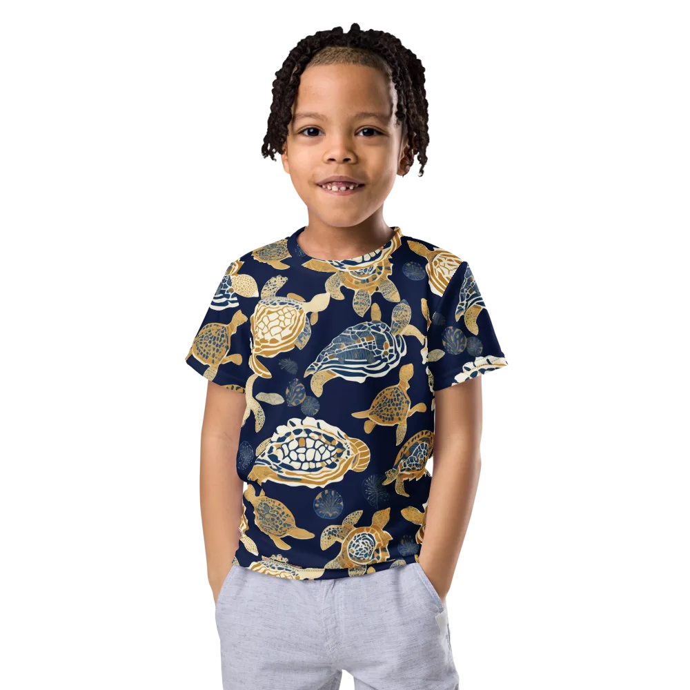 Navy Tidal Garden on Kids Crew Neck T-Shirt — Front