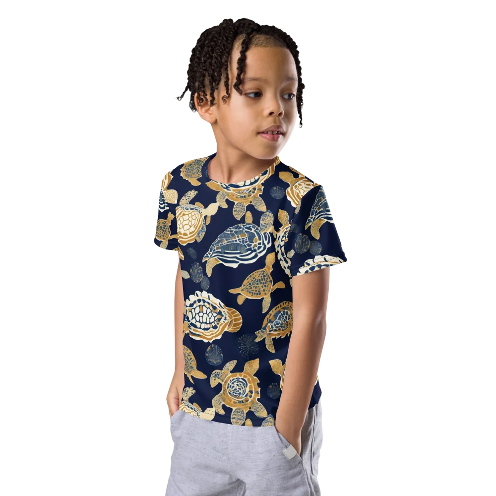 Navy Tidal Garden on Kids Crew Neck T-Shirt — Left Front