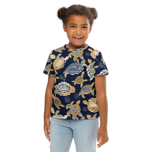 Navy Tidal Garden on a Kids Crew Neck T-Shirt