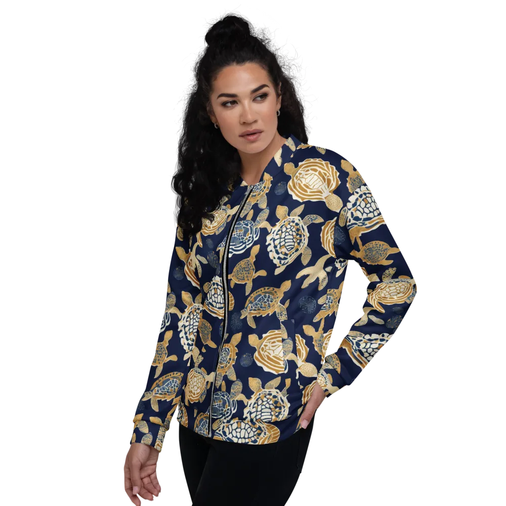 Navy Tidal Garden on Bomber Jacket — Left