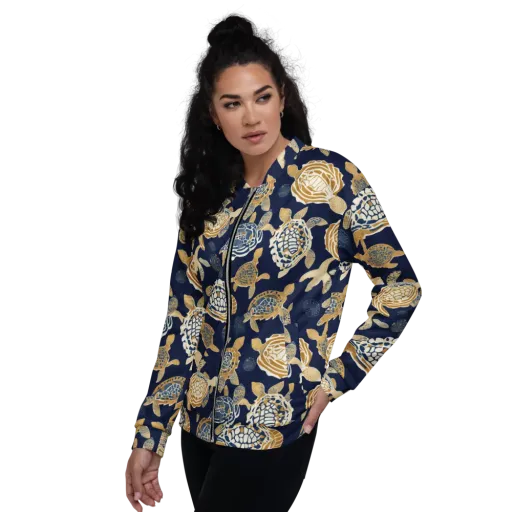 Navy Tidal Garden on a Bomber Jacket