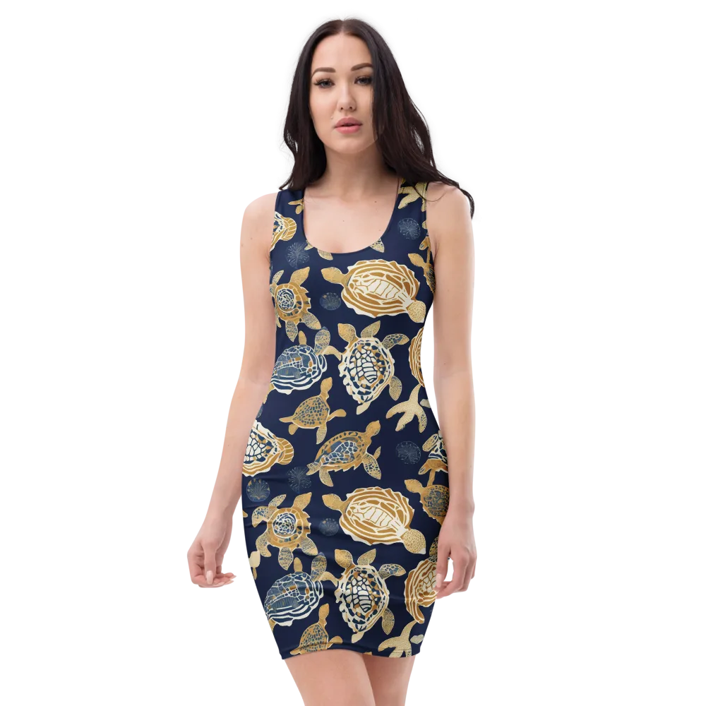 Navy Tidal Garden on Bodycon Dress — Front