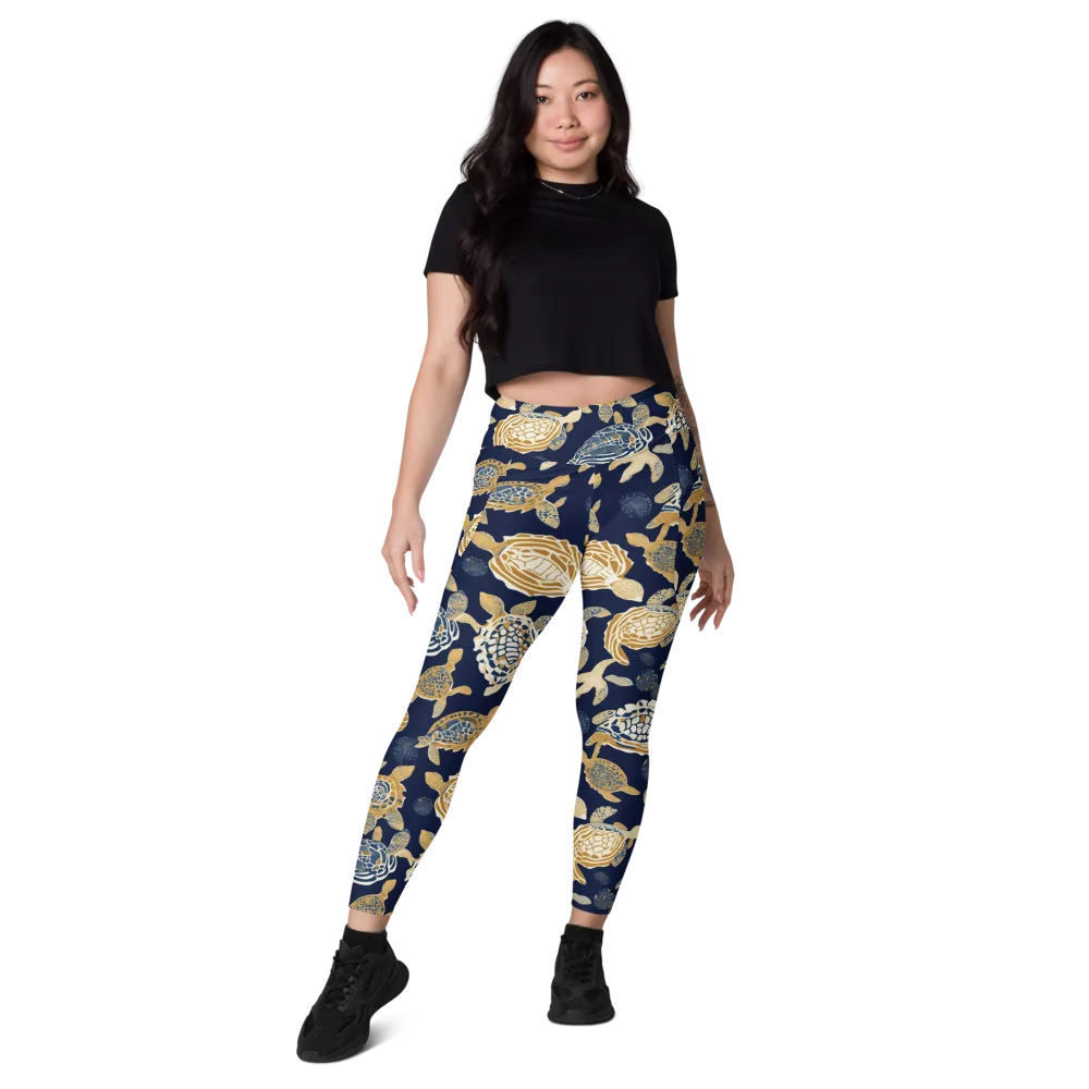 Navy Tidal Garden on Leggings with Pockets — Front