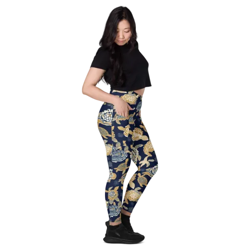 Navy Tidal Garden on a Leggings with Pockets