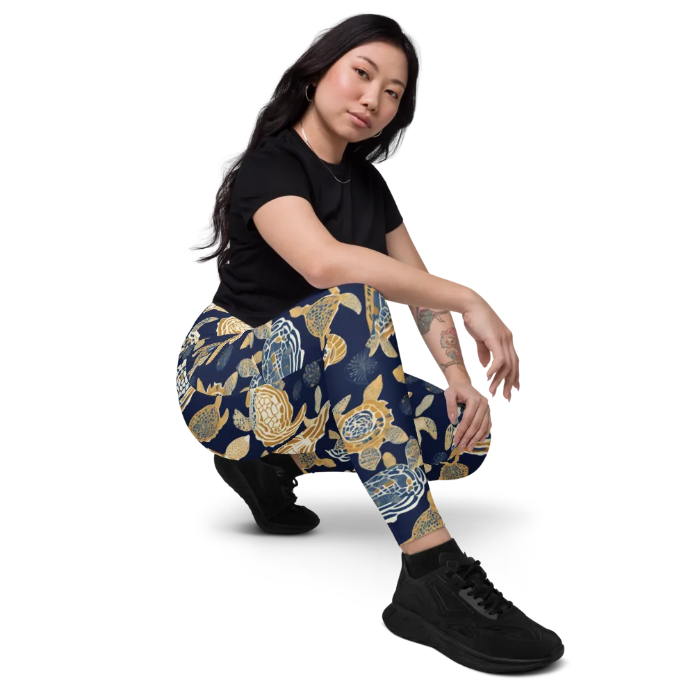 Navy Tidal Garden on Leggings with Pockets — Right Front