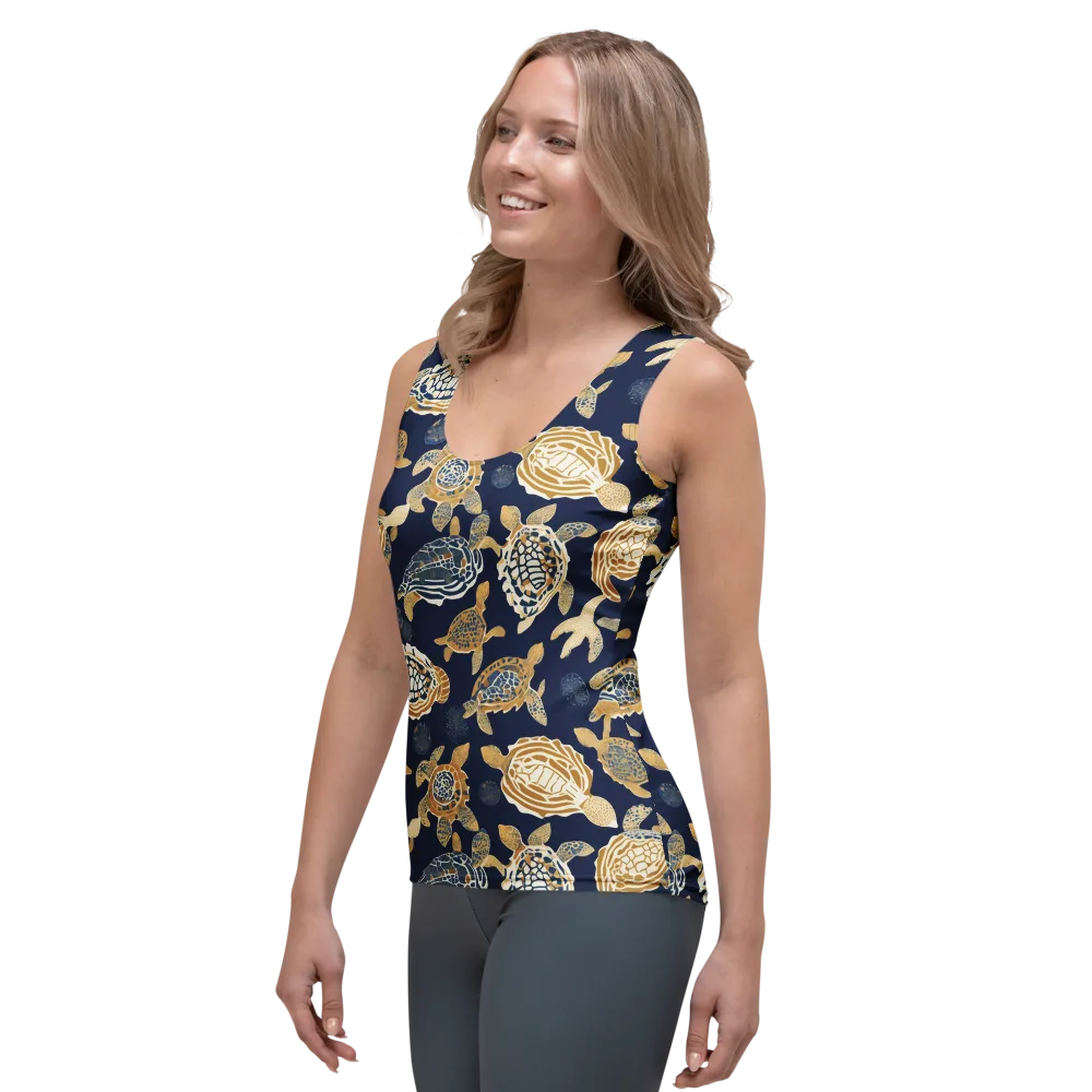Navy Tidal Garden on Women's Tank Top — Left Front