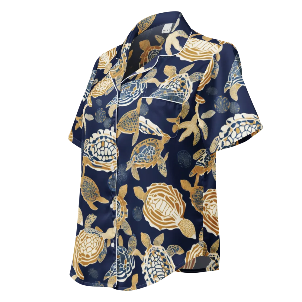 Navy Tidal Garden on Women's Short Sleeve Pajama Top — Left Front