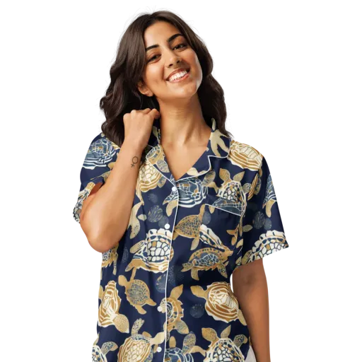 Navy Tidal Garden on a Women's Short Sleeve Pajama Top