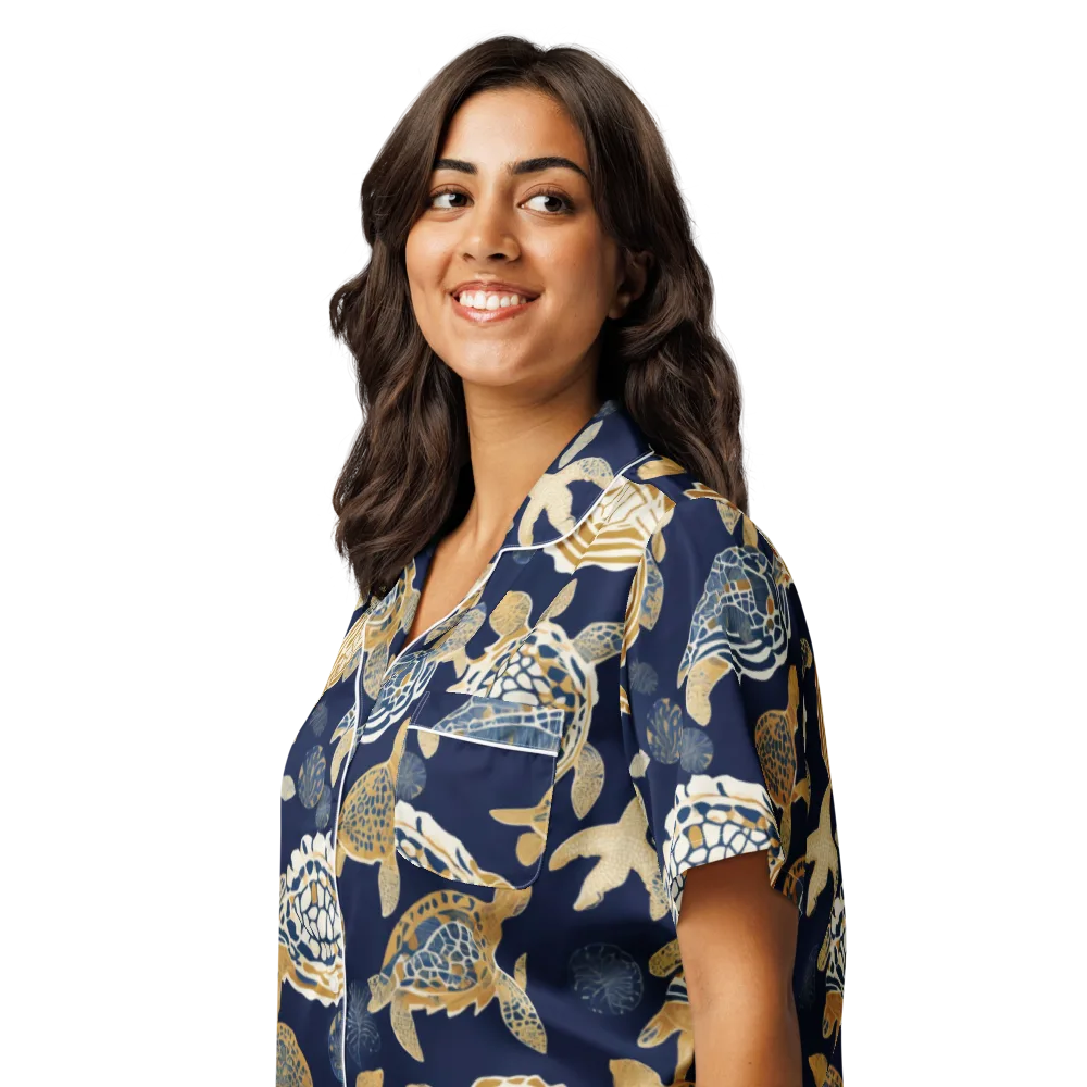 Navy Tidal Garden on Women's Short Sleeve Pajama Top — Left Front
