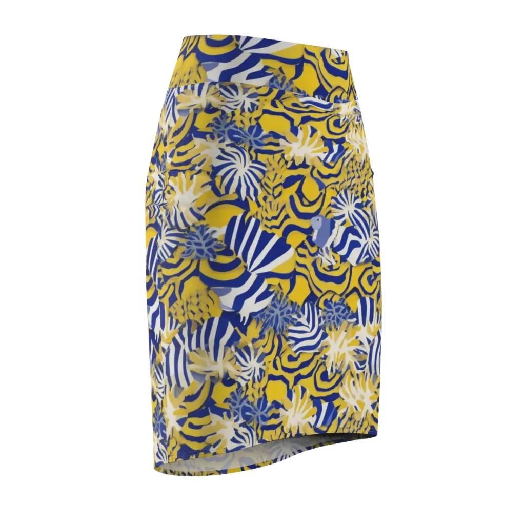 Bluebird Mirage on Pencil Skirt — Front Side