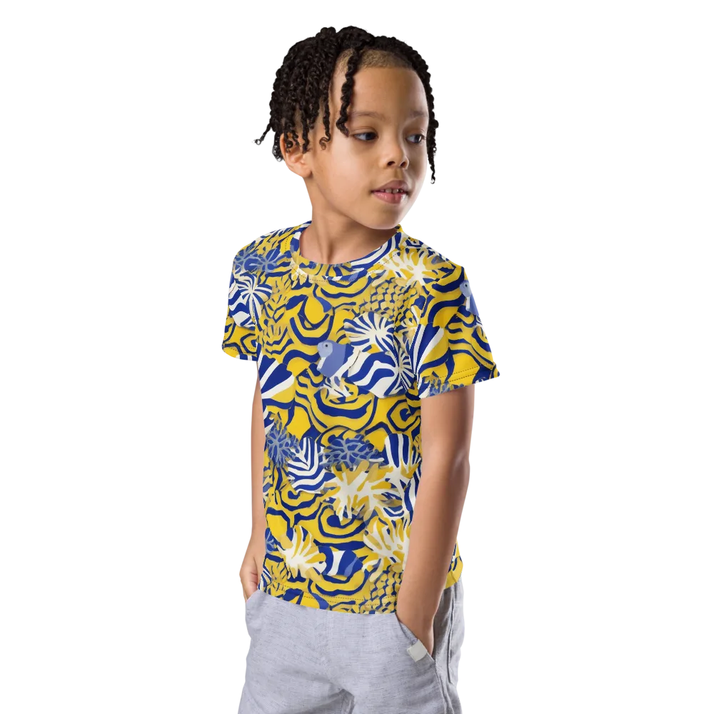 Bluebird Mirage on Kids Crew Neck T-Shirt — Left Front