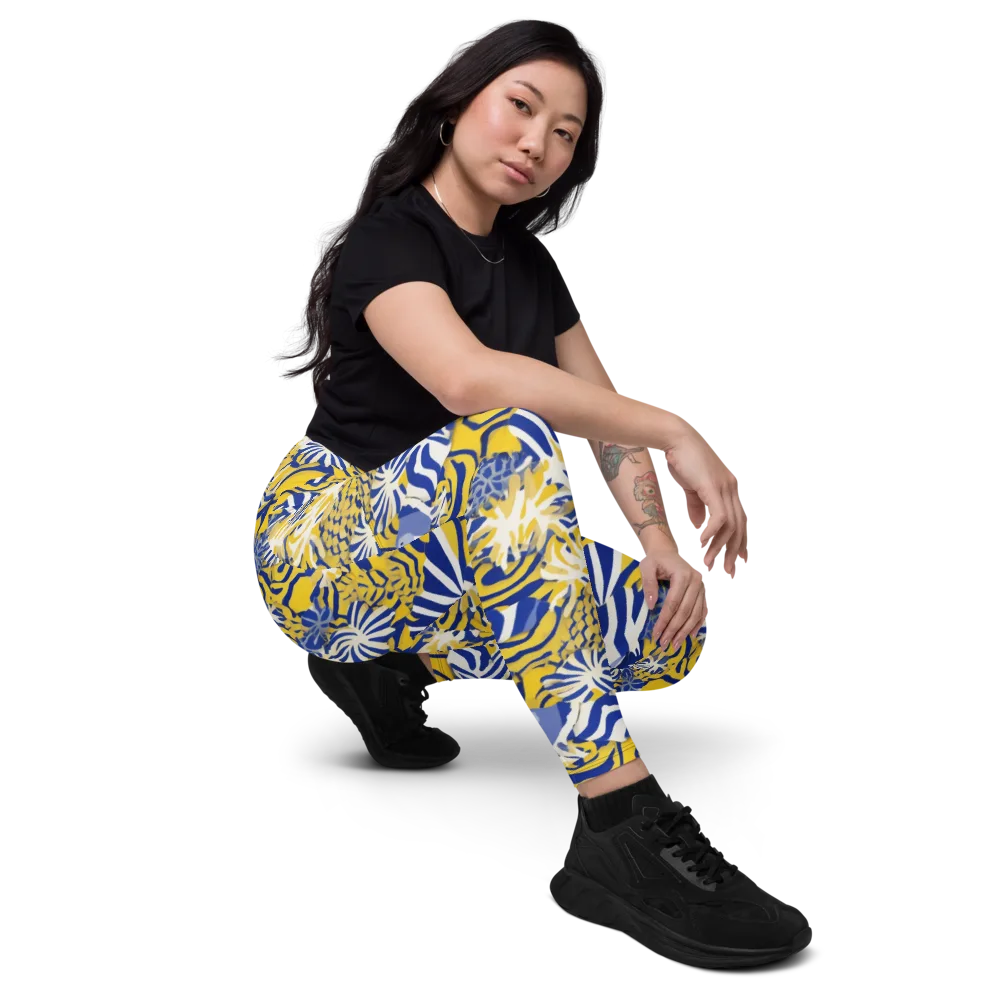Bluebird Mirage on Leggings with Pockets — Right Front