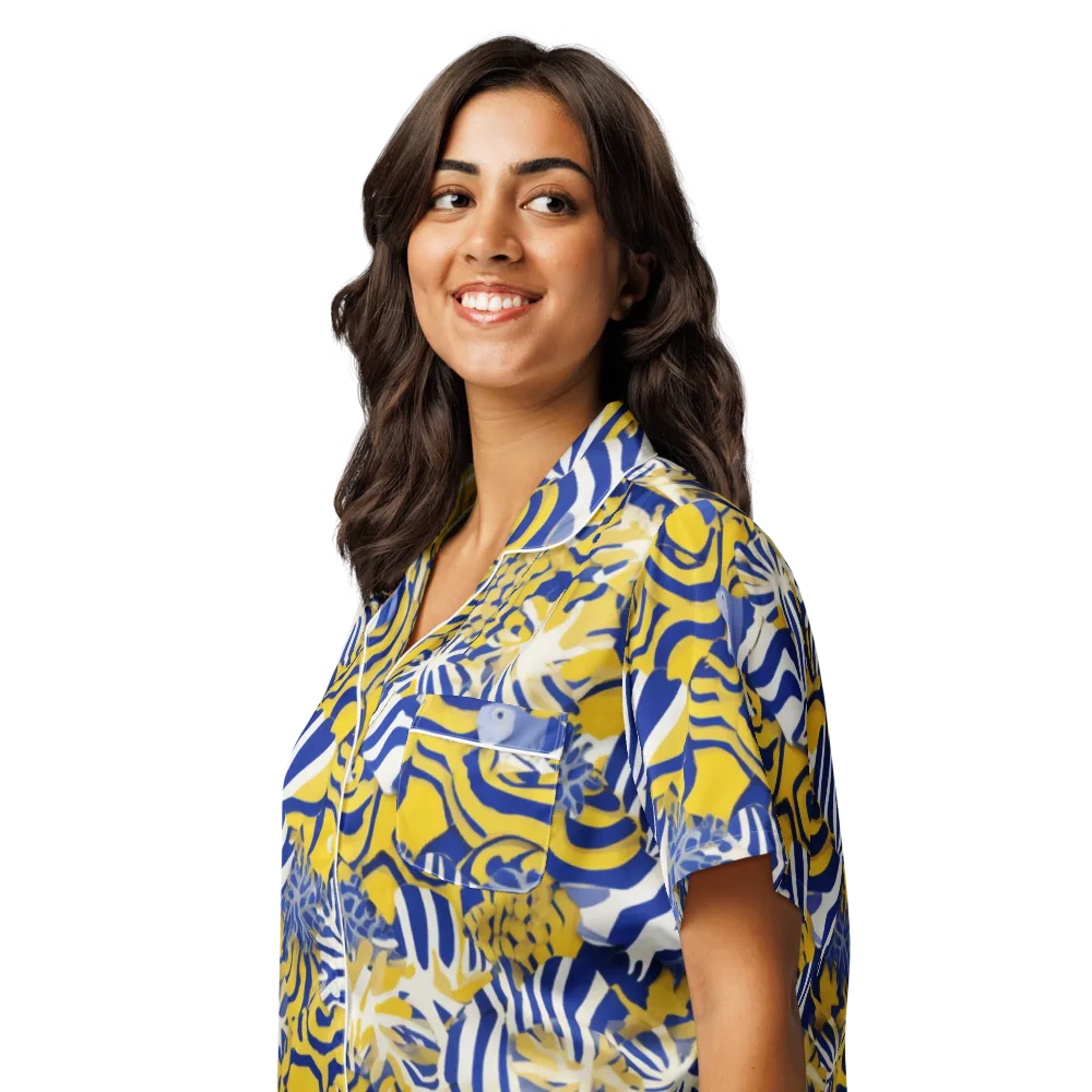 Bluebird Mirage on Women's Short Sleeve Pajama Top — Left Front