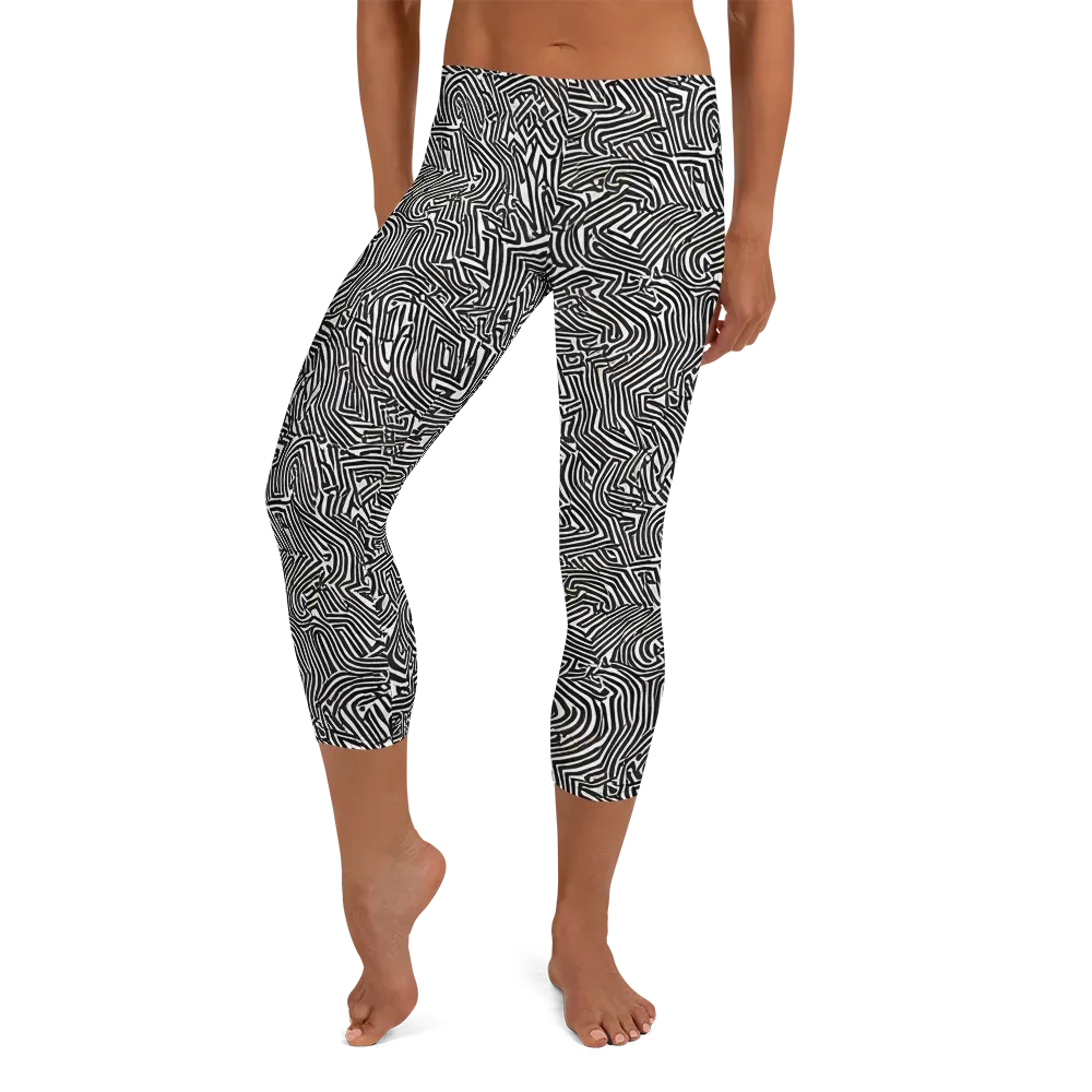 Obsidian Maze on Capri Leggings — Front