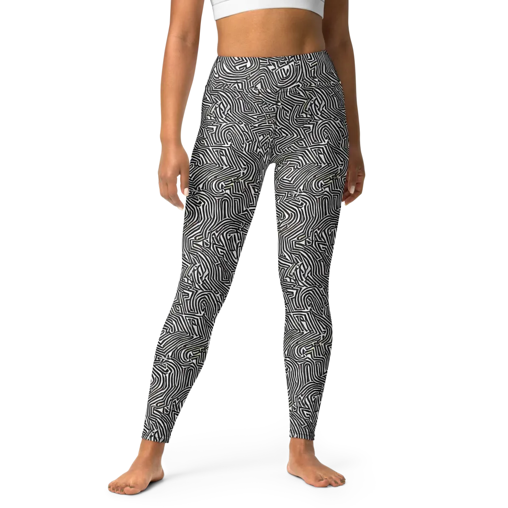 Obsidian Maze on Yoga Leggings — Front