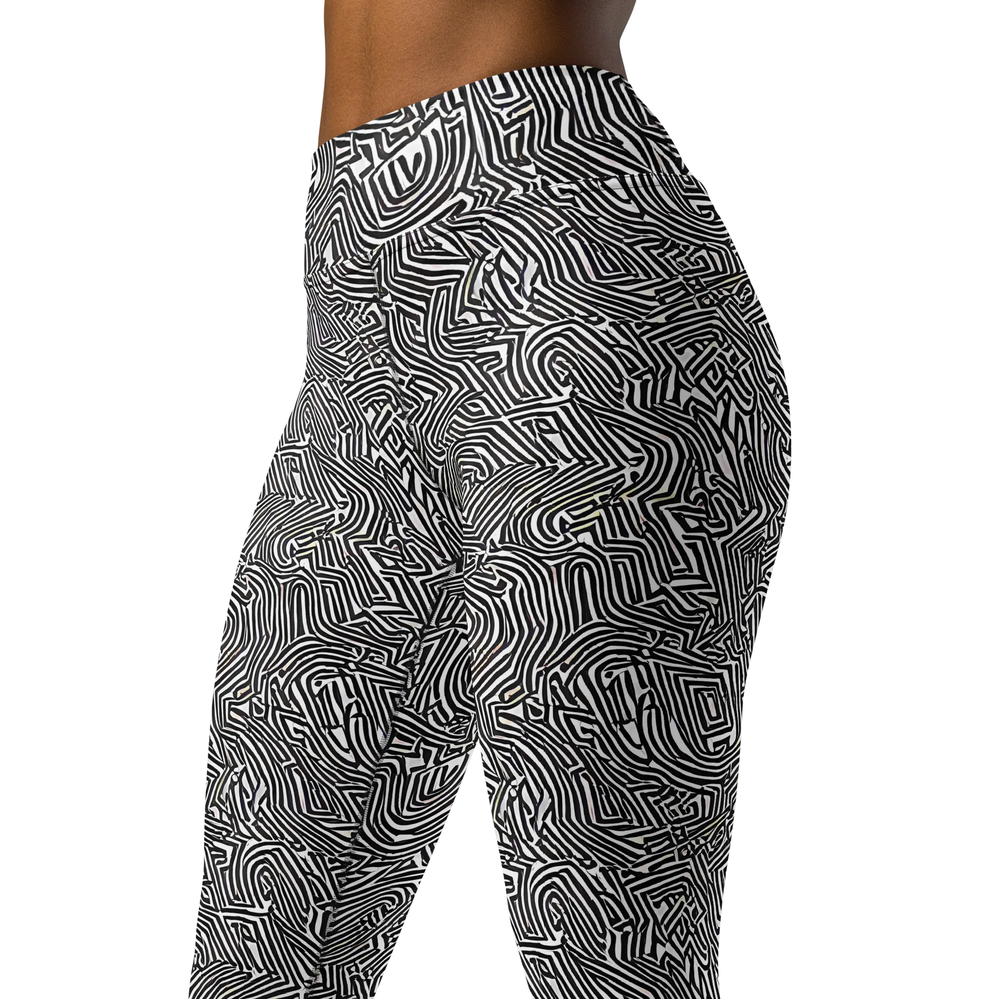 Obsidian Maze on Yoga Leggings — Left Front