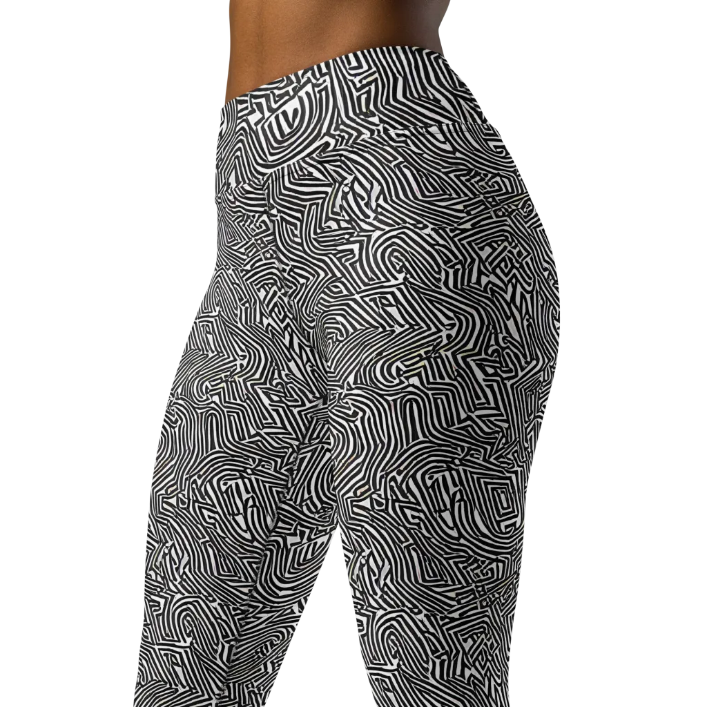 Obsidian Maze on Yoga Leggings — Left Front