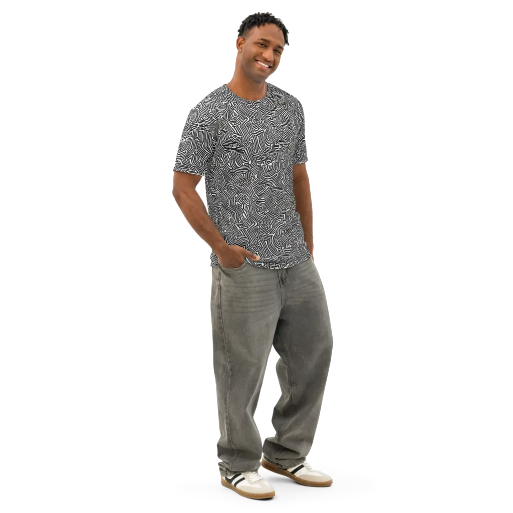 Obsidian Maze on Men's Cotton Crew Neck T-Shirt — Right Front
