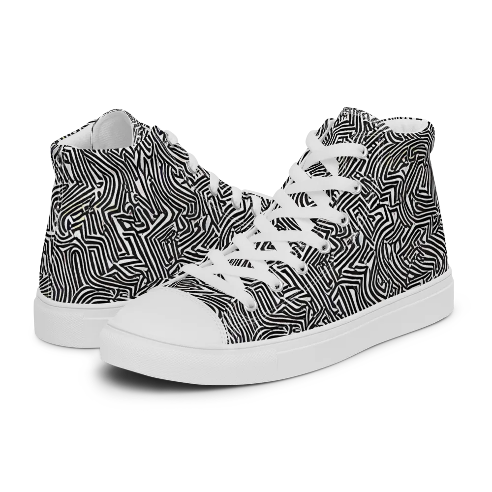 Obsidian Maze on Men's High Top Canvas Shoes — Left