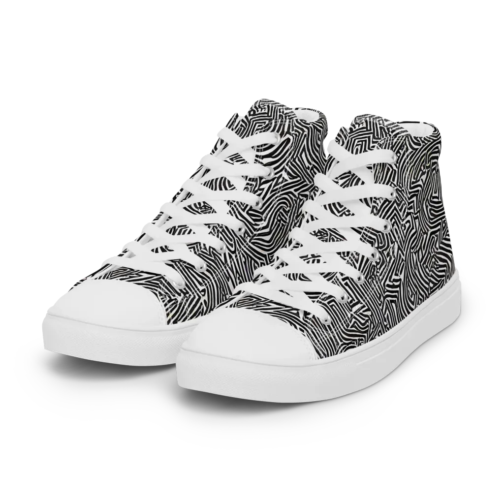 Obsidian Maze on Women's High Top Canvas Shoes — Left Front