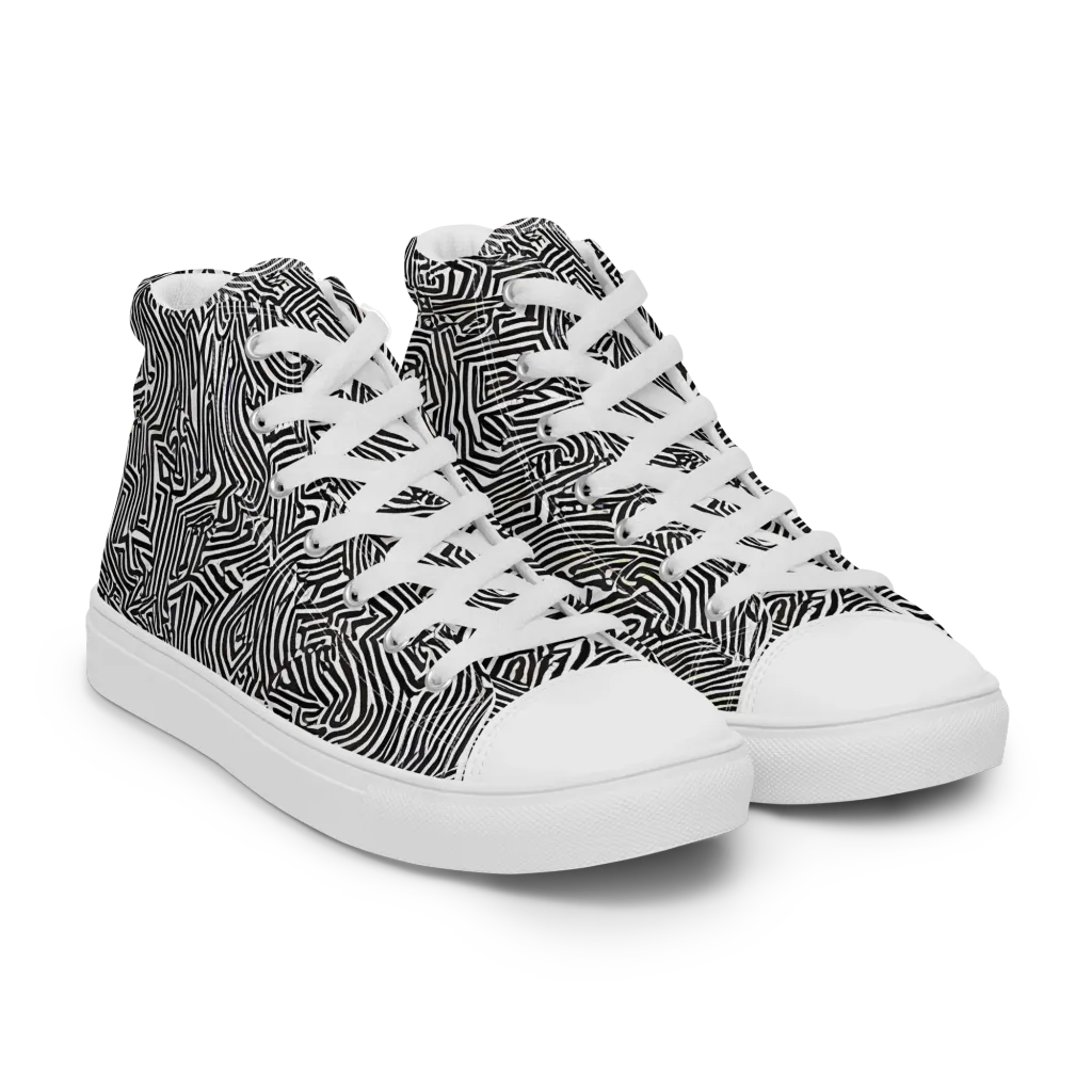 Obsidian Maze on Women's High Top Canvas Shoes — Right Front