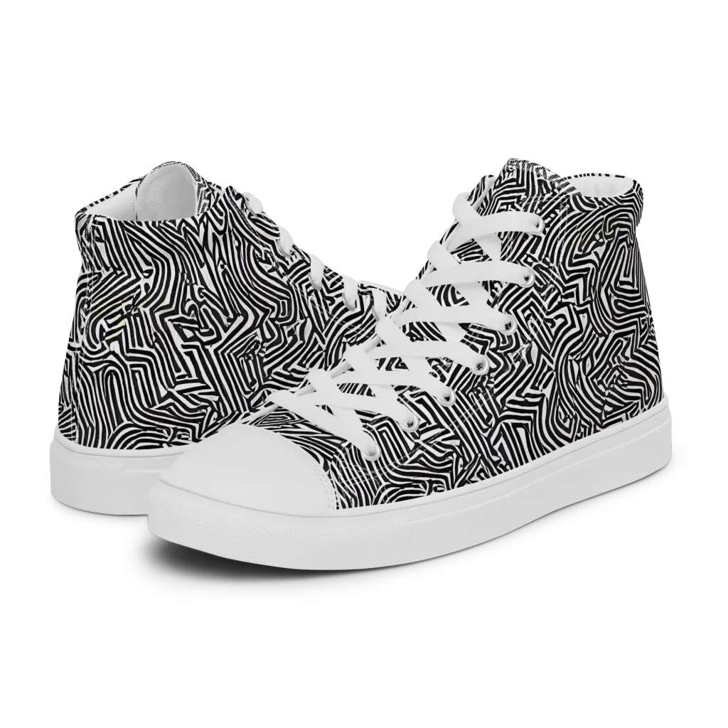 Obsidian Maze on Women's High Top Canvas Shoes — Left