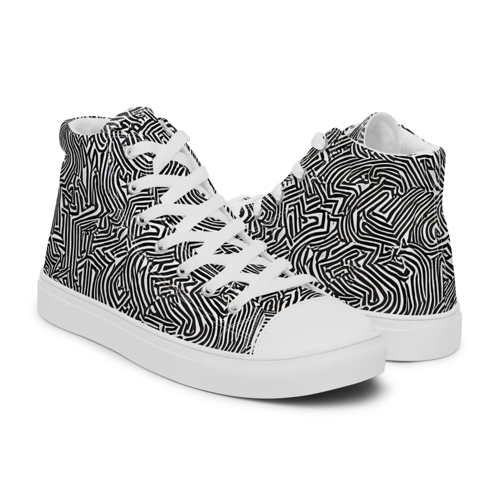 Obsidian Maze on Women's High Top Canvas Shoes — Right